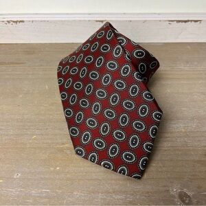 Christian Dior Monsieur Burgundy Red Geometric Medallion Silk Tie Vintage 90s